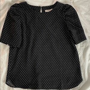 LOFT Classic Black and White Polka Dot Blouse
